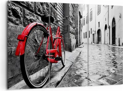 Produktbild von Bild auf Leinwand - Leinwandbild - Straße Fahrrad Kopfsteinpflaster Gebäude - 105x70cm - Wand Bild - Wanddeko - Leinwanddruck - Bilder - Kunstdruck - Leinwand bilder - Wandkunst - CE105x70-3186