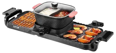 Image de VEVOR Hot Pot 2300 W 2 en 1 gril électrique sans fumée casserole shabu-shabu amovible avec poêle antiadhésive, double réglage de température séparé, gril BBQ coréen d'intérieur pour 1 à 6 personnes