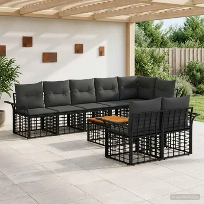 Image de Mobilier d'extérieur exclusif - Ensemble de canapés et fauteuils en résine tressée (poly-rattan), 9 pièces, noir et gris foncé