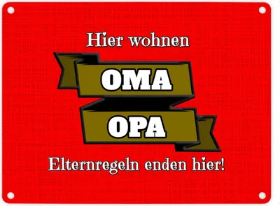 Produktbild von Metallschild in 15x20 cm Hier wohnen Oma & Opa mit Stoffoptik in rot und