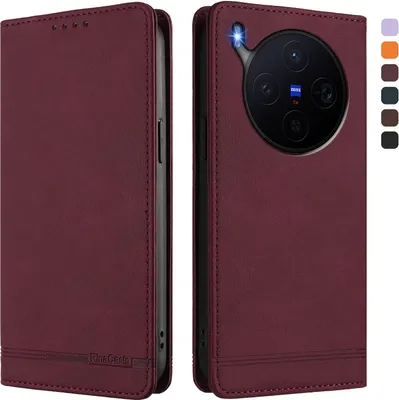 Obrázek produktu pro Pouzdro pro vivo X300, retroPolyuretankožené flip pouzdro s stojánkem a přihrádkami na karty Červený