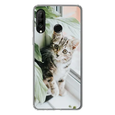 Produktbild von MuchoWow® Handyhülle Schutzhülle Hülle für Huawei P30 Lite Katze - Kätzchen - Pflanzen Silikon Softcase Handy Hülle - Handyhülle