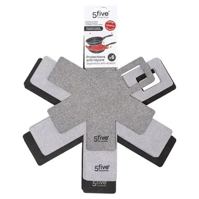 A set of six felt pot protectors arranged in a star shape, with packaging visible at the top.