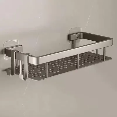Produktbild von Ein großes, bohrfreies Aluminium-Schrankregal mit zwei verstellbaren Haken.