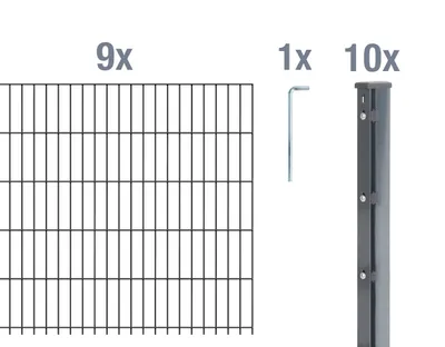 Immagine prodotto di Alberts 672454 Recinzione a doppia rete metallica come set completo di 17 pezzi, antracite, altezza 143 cm, lunghezza 15 m