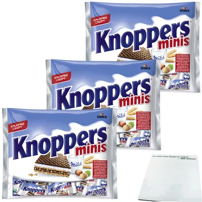 Produktbild von Storck Knoppers Minis das Frühstückchen und alles ist drin 3er Pack (3x200g Beutel) + usy Block