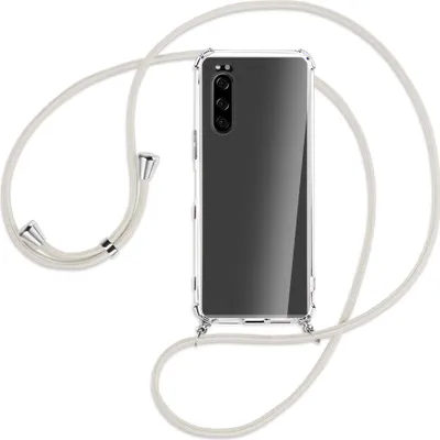 Produktbild von Handykette Backcover-Schutzhülle mit Band (Metall silberfarben) für Sony Xperia 5 - broken white