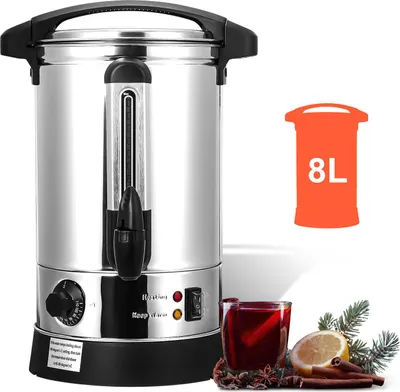 Image de Jayseuw Chaudière à vin chaud en acier inoxydable électrique 8L 1500 watts avec robinet, thermostat et protection contre la surchauffe Distributeur de boissons chaudes