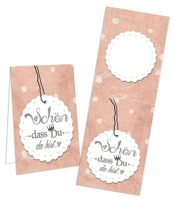 Produktbild von Aufkleber lang Schön dass du da bist 5 x 14,8 cm rosa weiß 10 Stück100 Stück