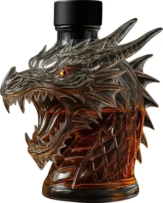 Produktbild von 300 ml Whiskyflasche Dekanter Wolfskopfform Weinflasche aus Borosilikatglas Auslaufsicherer Whiskydekanter