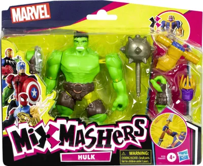 The image shows a packaged action figure toy, specifically Hulk from Marvel's Mixmashers line.