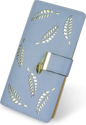 Image de H-A Portefeuille Femme Creux Motif Feuille Bifold Cuir Lady Portefeuille Long Azul