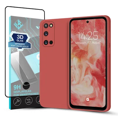 Produktbild von Hülle für Samsung Galaxy S20 mit 9H Displayglas Displayschutz Case Cover Bumper Smartphone Softgrip Schutzhülle Farbe: Rot
