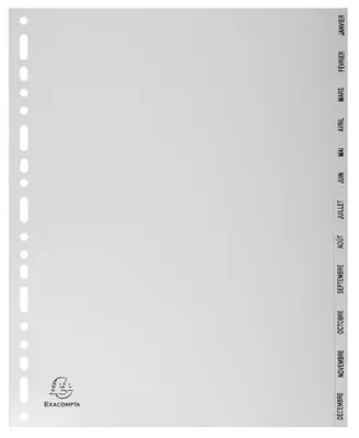 Image de Exacompta, classeur à onglets PP, format A4 XXL, pour classeurs, compartiments de janvier à décembre, couleur gris, 12 compartiments