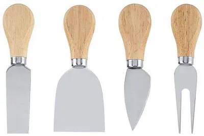 Immagine prodotto di Set di 4 coltelli per formaggio in acciaio argentato, con manico in legno. Ideali per gli amanti del formaggio, perfetti per servire il formaggio