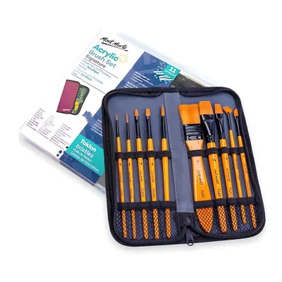 Produktbild von Mont Marte Pinsel Set - 10 x Taklon Pinsel im Reißverschluss-Etui – für Acryl, Aquarell, Öl & Gouache – für Anfänger & Profis