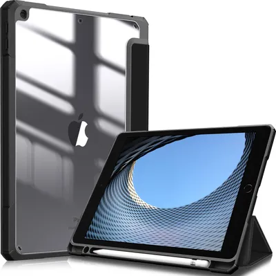 Produktbild von Fintie Hybrid Hülle für 10.2 Zoll iPad 9. Generation 2021/8. Gen 2020/7. Gen 2019 mit Stifthalter - Stoßfeste Schutzhülle mit transparenter Hartschale auf der Rückseite, Schwarz