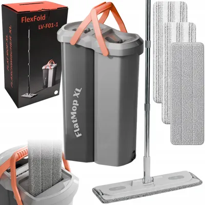 Produktbild von Domidekor Flachwischmopp XL Set mit Eimer, 2 Kammern, Mikrofaser