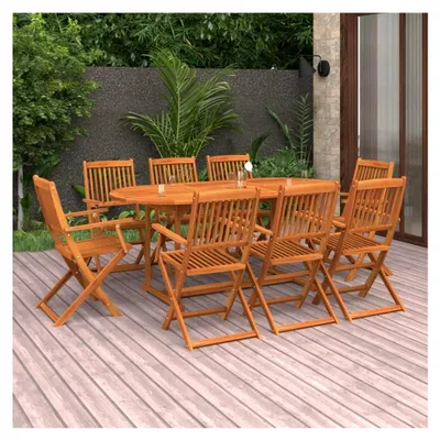 Produktbild von 9-teiliges Garten-Essgruppe Gartenset Balkonmöbel Set Gartenmöbel Set Holz Sitzgruppe Balkongarnitur Klapptisch Klappstuhl Akazie
