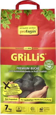 Produktbild von Profagus Buchengrillholzkohle-Briketts-Grillis 7 kg Beutel