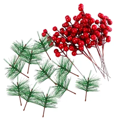Produktbild von 20 Stück Künstliche Weihnachtsdekoration mit Tannennadeln und Beerenzweigen für Geschenkverpackungen und Foto-Requisiten
