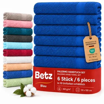 Produktbild von Betz Handtuch Set Palermo – 6er Pack Handtücher 50x100 cm – 100% Baumwolle, Handtücher für Bad, Gäste & Alltag – hochwertige Qualität - Farbe blau