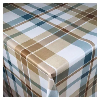 Produktbild von d-c-fix Wachstuch kariert beige, Breite und Länge wählbar, abwaschbare Tischdecke, eckig 140 x 140 cm
