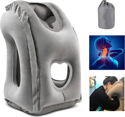 Produktbild von Famanu Reise-Nackenkissen ergonomisch - aufblasbar, tragbar, grau