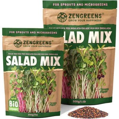 Zdjęcie produktu dla ZenGreens® Eko Nasiona na Kiełki Mieszanka Sałat 200 g – Kiełki i Mikroliście