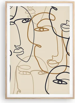 Produktbild von Gerahmtes Poster - Rahmen in heller Eiche - Frau Gesicht Linie - 70x100 cm - Wand Bild - Wanddeko - Wandbilder - Kunstposter - Wandposter - Bilderrahmen - Bilder - Kunstdruck - P2NPA70x100-5109