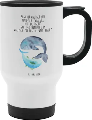 Produktbild von Mr. & Mrs. Panda Thermobecher Walfisch Thunfisch - Weiß - Geschenk, Tunfisch, Witz, Edelstahl-Thermobecher, Tiere, Kaffeebecher To Go, thermosbecher, Spruch Des Tages