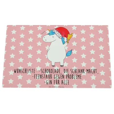 Produktbild von Mr. & Mrs. Panda Schneidebrett Glas Einhorn Weihnachtsmann - Rot Pastell - Geschenk, schneidunterlage, Einhörner, Nikolaus, Unicorn, Hackbrett, Schneidbrett, Weihnachten