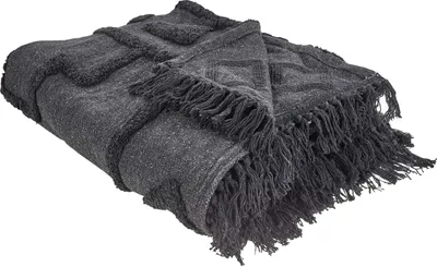 Produktbild von BELIANI Tagesdecke Dunkelgrau Baumwolle 200x240 cm mit Fransen Modern Schlafzimmer Wohnzimmer Dekodecke Sofadecke Überwurf für Sofa Bett Sessel