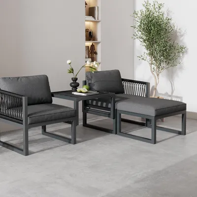 Image de Ensemble de salon d'extérieur, ensemble de canapés de jardin, mobilier de terrasse comprenant 2 canapés, 2 poufs, différentes configurations, modulable, terrasse, jardin, intérieur