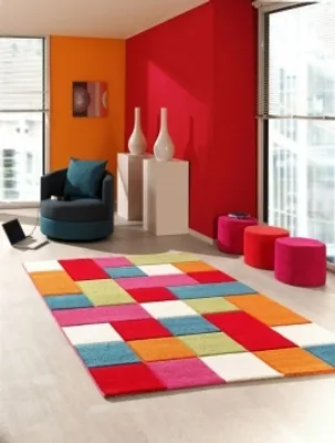 Produktbild von Kinderteppich Spielteppich Kinderzimmer Teppich Karo Muster Multicolour Rot Türkis Orange Creme Grün Pink Größe - 160x230 cm