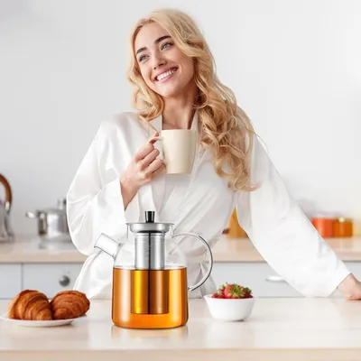 Produktbild von Teekanne 1600 ml - Glaskanne mit Sieb - geeignet für Blumen- und Kräuterinfusionen