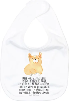 Produktbild von Mr. & Mrs. Panda Lätzchen Corgie - Weiß - Geschenk, Hund, Lebensfreude, Baumwolle, Sprüche, Für Babys, Baumwoll-Lätzchen, Spruch, Lebensfroh, Corgi, Schlabberlatz, Sabber
