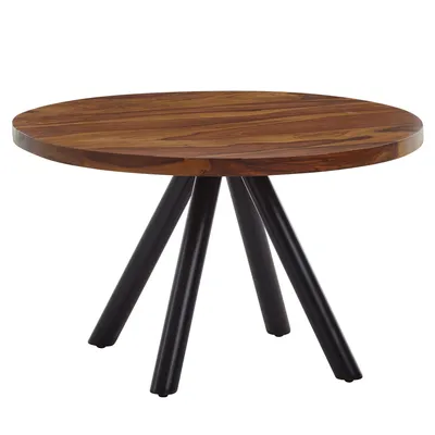 Produktbild von WOHNLING Couchtisch 60x60x35 cm Sheesham Massivholz / Metall Sofatisch Rund Wohnzimmertisch Kaffeetisch Massiv Kleiner Tisch Beistelltisch Wohnzimmer