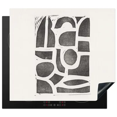 Obrázok produktu pre MuchoWow® Krycia doska na sporák - Ochrana pred indukciou - 59x51 cm - Krycia podložka na sporák z vinylu - Zväčšuje pracovnú plochu - Keramický kryt varnej dosky - Kuchynská dekorácia - Jeden kus - Abstraktný - Tvary - Čierna - Jednodielna ochrana pred indukciou