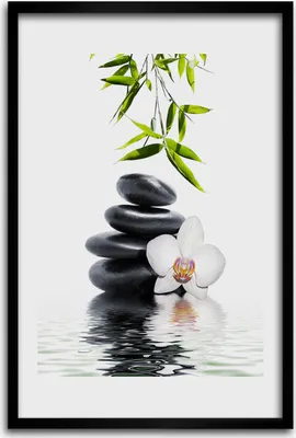 Produktbild von Bild - Bilderrahmen - 40 cm x 60 cm - MDF - Rahmen - Wandkunst - Orchidee und Steine