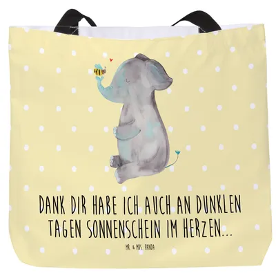 Produktbild von Mr. & Mrs. Panda Reisetasche Elefant Biene - Gelb Pastell - Geschenk, Hochzeitsgeschenk, Laptoptasche, Urlaubstasche, Tote Bag, Tasche, Gute Laune, Strandtasche, Liebe