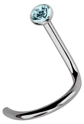 Produktbild von Titan Nasenpiercing Stecker Spirale, gefaßter 2,0 mm Stein in hellblau-türkis, Stab 0,8 mm