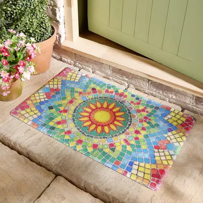 Deurmat mit Mosaik-Sonne, 75x45 cm, bunt, rutschfest