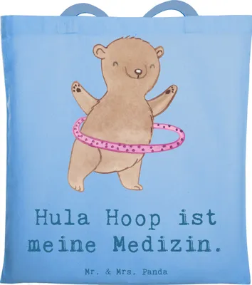 Produktbild von Mr. & Mrs. Panda Tote Bag Bär Hula Hoop - Sky Blue - Geschenk, Training, Freizeittasche, Fitness, Schultasche, Tasche, Einkaufstasche, Laptoptasche, Sport