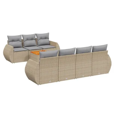 Produktbild von vidaXL 8-tlg. Garten-Sofagarnitur mit Kissen Beige Poly Rattan