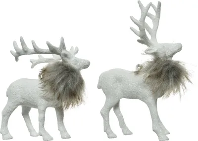 Produktbild von Christbaumschmuck Kunststoff Hirsch mit Fell weiß, 1 Stück sortiert