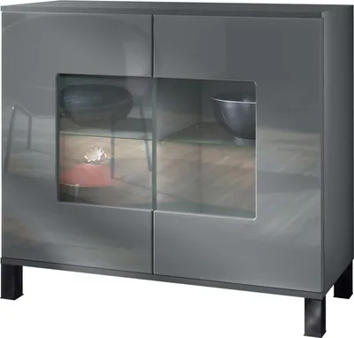 Produktbild von Vladon Kommode Grömitz V3, Moderner Küchenschrank mit 2 großen Glastüren Anthrazit matt / Grau Hochglanz (92,5 x 84.5 x 35)