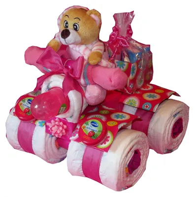 Produktbild von Windeltorte in Rosa | Windelquad für Mädchen | Geschenk zur Geburt