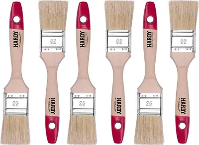 Zdjęcie produktu dla Zestaw 6 płaskich pędzli "Hardy Working Tools", seria 36, o szerokości 35 mm, z naturalnym jasnym borowikiem
