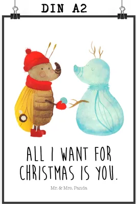 Produktbild von Mr. & Mrs. Panda Bild Nachtfalter Schneemann DIN A2 - Weiß - Geschenk, Weihnachten, Winterzeit, drucke, Wanddekoration, Weihnachtsgruß, Posterdruck, wanddeko, Plakat